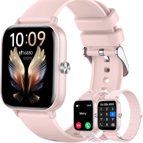 PINK Smart Watch 1.83" HD w 3 Wrist Bands Compatible Android iPhone Phones - Picture 1 of 5